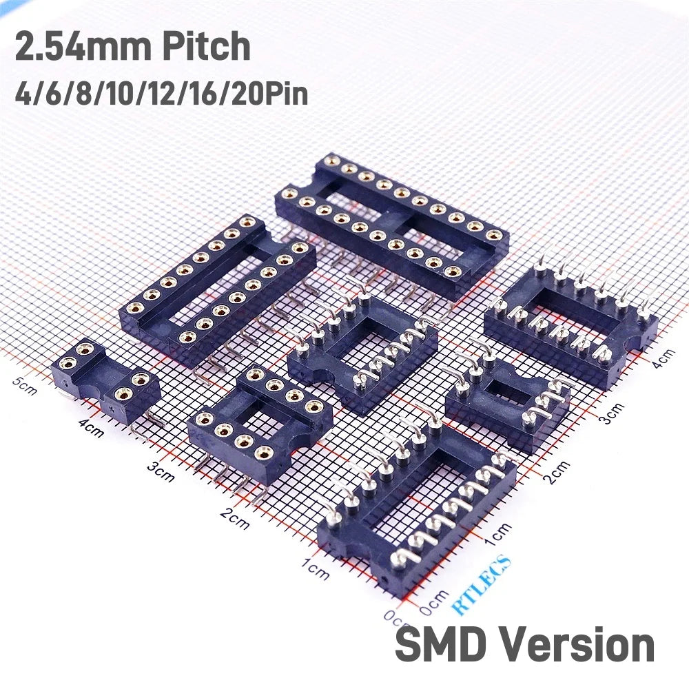 5/50 Pcs 2.54MM Pitch SMD DIP IC Socket Contact Clip Surface Mount Machined Receptacle 4 6 8 10 12 14 16 18 20 24 Pin Row 7.62mm