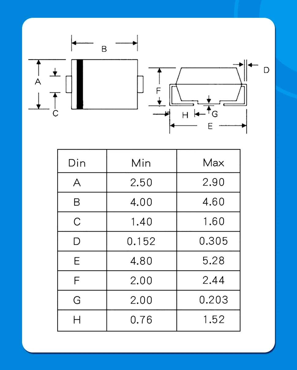 20PCS M1 M2 M4 M7 S4 SMA 1A 1N4001 4002 4004 4007 SS12 SS310 RS1M RS2M ES1D ES1J US1M SMD Schottky Rectifier Diode DO-214AC