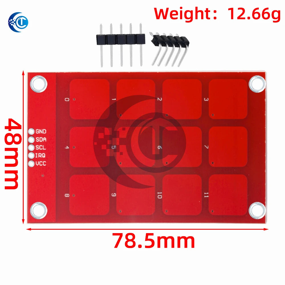 Capacitive Touch Sensor Keypad (MPR121): 12 Buttons, I2C Interface –for Arduino-Ready Module