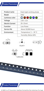 SX 100pcs 0402 SMD LED Electron Component Red Blue Yellow Warm White Green Orange Purple RGB Ice Blue High Light Emitting Diode