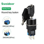 16mm Rotary Knob Push Button Switch 2 3 Positions Latching Self Lock 3/6 Pins Round Square Key Selector Start Up Power Switch