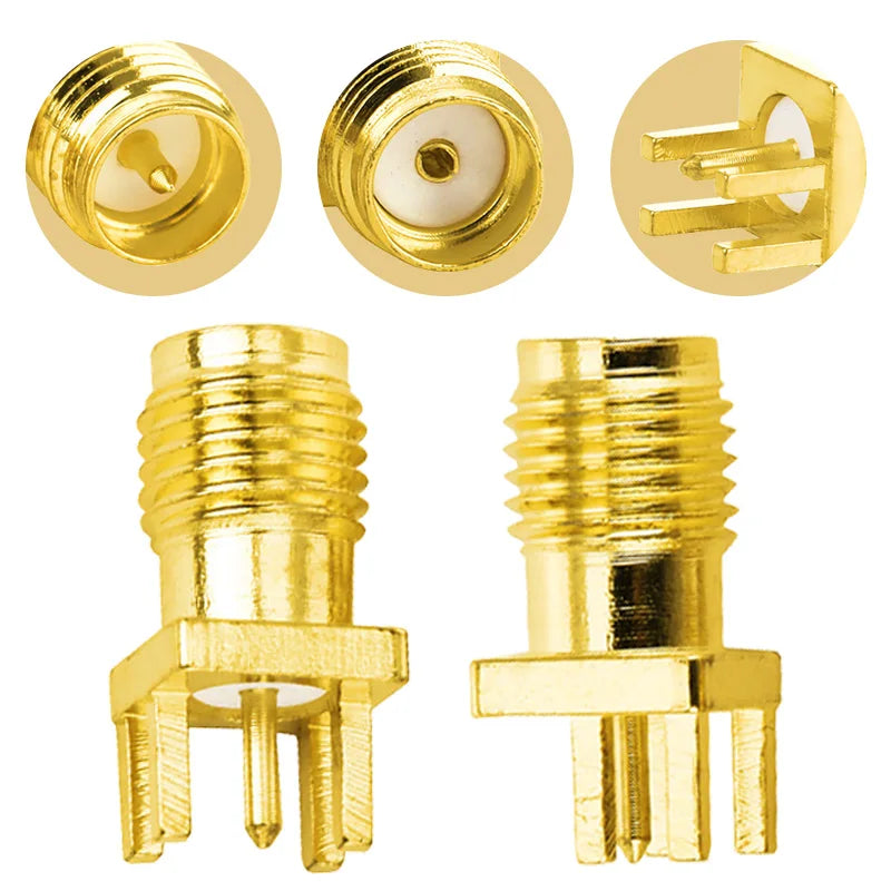 5Pcs SMA Female Jack Male Plug 1.6mm Adapter Solder Edge PCB Straight Angle Mount RF Copper Connector Plug Socket