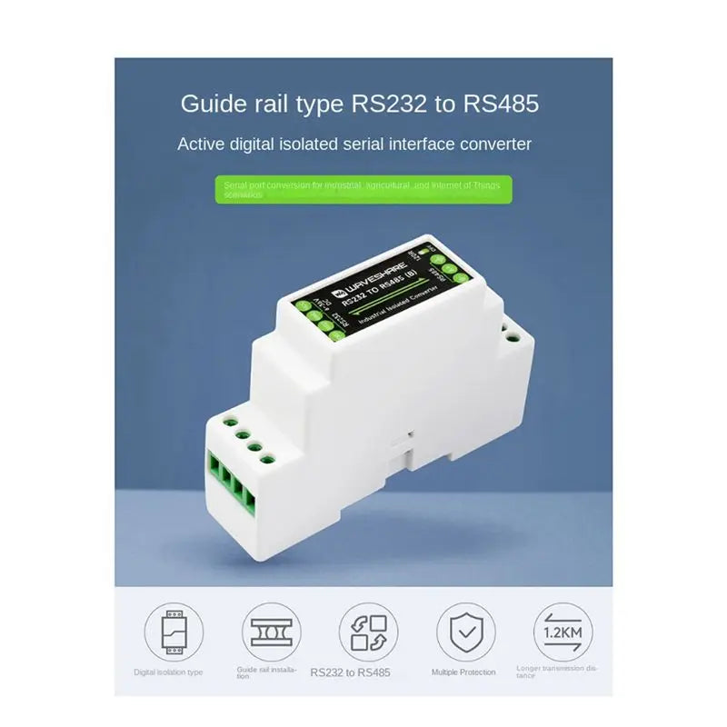 3X Waveshare Industrial Rail Type RS232 To RS485 Converter 300-115200Bps Active Digital Isolation Wide Voltage