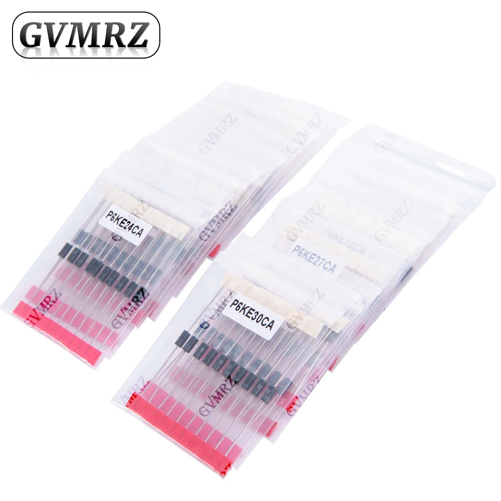 200pcs 20values*10pcs TVS transistor Kit P6KE6.8A/CA 12/15/18/20/22/24/27/30/33/36/39/51/68/75A/CA TVS Diode