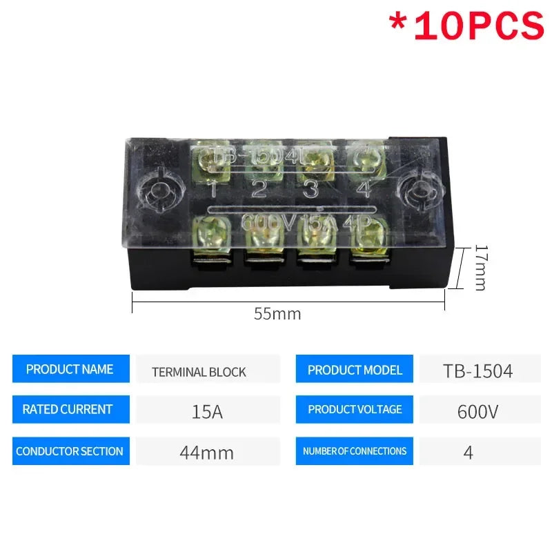10PCS TB-1503/TB-1506 15A TB-2503/TB2506 600V 15A Dual Row Strip Screw Terminal Block wire Fixed Wiring Board connector