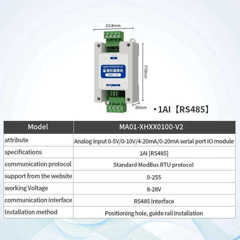 ModBus RTU Serial IO 1/2/4/6/8/10/12-Channel Analog Input Module RS485 CDSENET MA01-XHXX Rail Installation 8~28VDC Watchdog