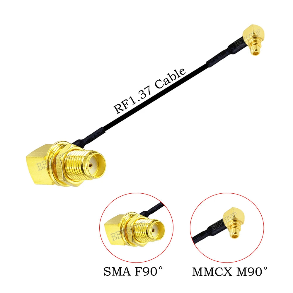 RF1.37 SMA Male Female to MMCX Male 90 Degree FPV Antenna Connector 50 ohm RF Coaxial Extension Jumper OD=1.37 Cable