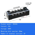 TB15A 25A 45A Copper Wiring Terminal Block 3/4/5/6/8/10/12 Position Electrical Connector Board Current Terminal Strip