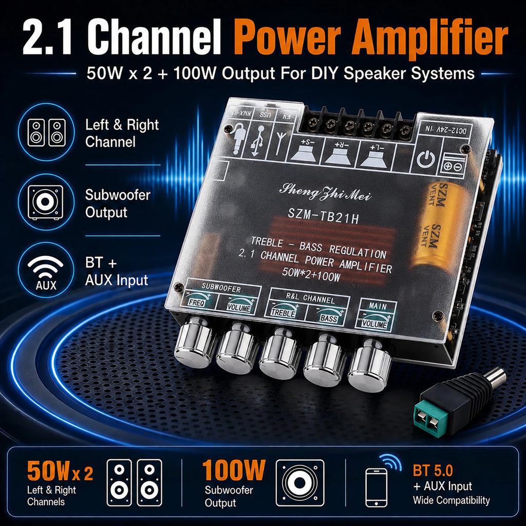 DC 12V-24V Audio Receiver Power Amplifier Module HiFi Chips SZM-TB21H TPA3116D2 Bluetooth Car Audio Speakers Amplifier Board