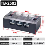 TB1503 TB2503 TB4512 Screw Terminal Block Barrier Strip 15A 25A 45A Wire Connector with Flame Retardant PC Cover for DIN Rail