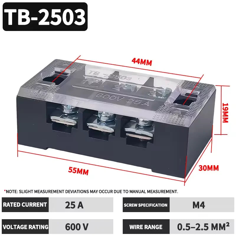 TB1503 TB2503 TB4512 Screw Terminal Block Barrier Strip 15A 25A 45A Wire Connector with Flame Retardant PC Cover for DIN Rail