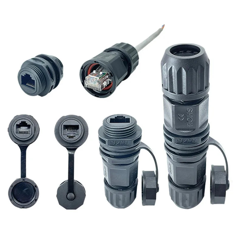 Waterproof M21 RJ45 Ethernet Connector 8P8C Network Socket Through Wall Panel Mount IP67 Straight Through Male Female Plug Cat5