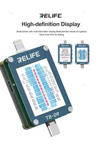 RELIFE TB-09 Tail Plug Detector Lightning Type-C Interface Charging Port Tester High-definition Display Mobile Phone Diagnosis