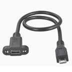 Pitch 17.5mm 5 Pin Micro Mini USB C Male To TYPE-C Female Extension Data Sync Power Charge Cable With Screws Lock Panel Mount