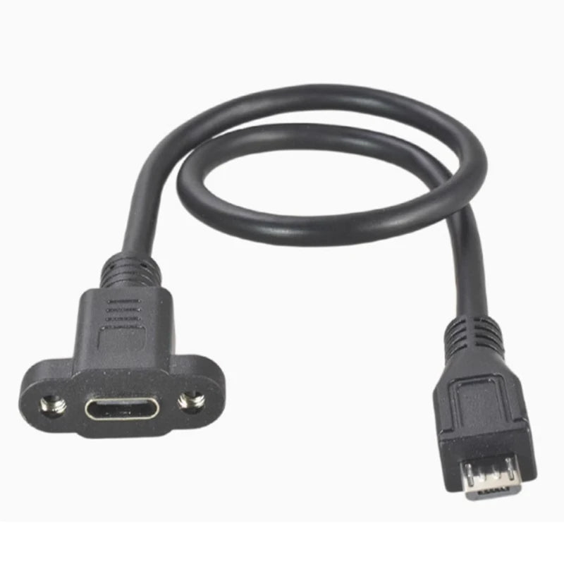 Pitch 17.5mm 5 Pin Micro Mini USB C Male To TYPE-C Female Extension Data Sync Power Charge Cable With Screws Lock Panel Mount