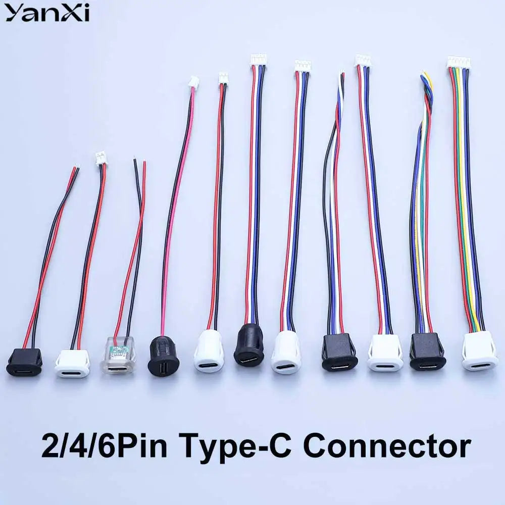 2/4/6Pin USB-C Type-C Waterproof Connector Charger Jack Direct Compression Female Socket Charging Interface With PH2.0 Terminal