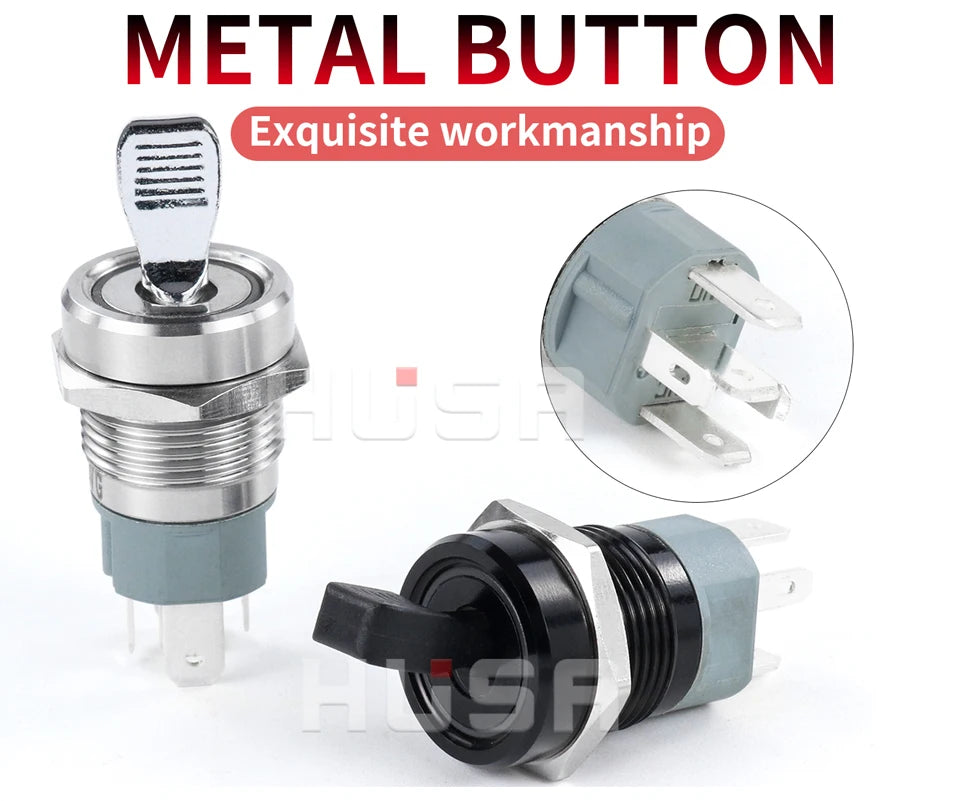 16MM  Self-locking ON-OFF Slide Power High Current Metal Toggle Switch Waterproof Push Button 2 Positions 1NO1NC Illuminated Led