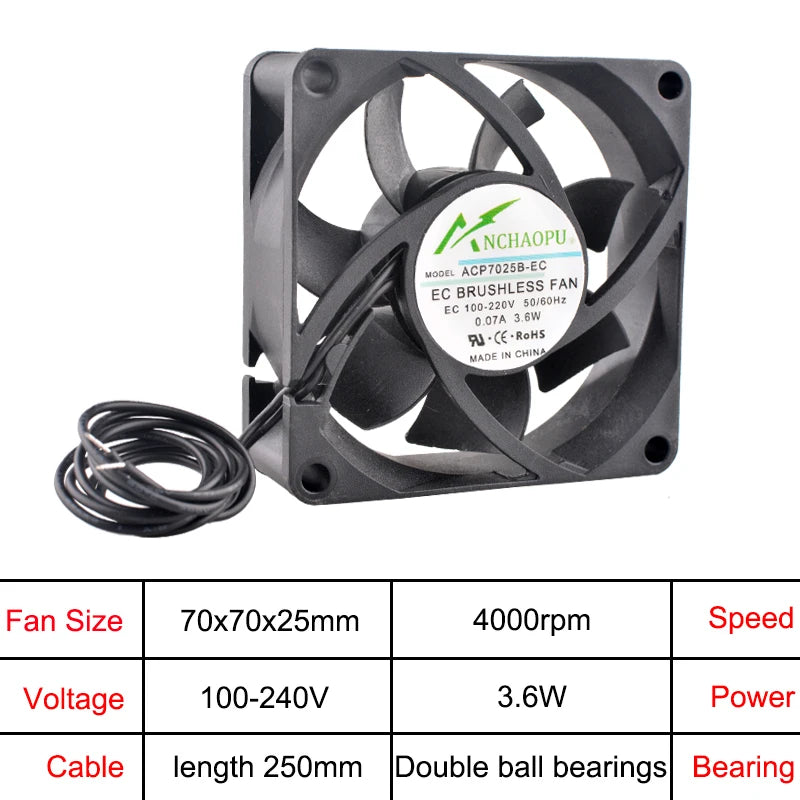 ANCHAOPU EC Brushless Axial Cooling Fan 40-140mm AC 110V-240V for Cabinet, Industrial, Server High Speed Ventilation