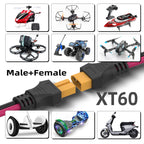 XT60 Plug Connector Female and male, with 12AWG Silicon Wire, for Balancing Cars, Drones, Toy Cars, Lithium Batteries and More