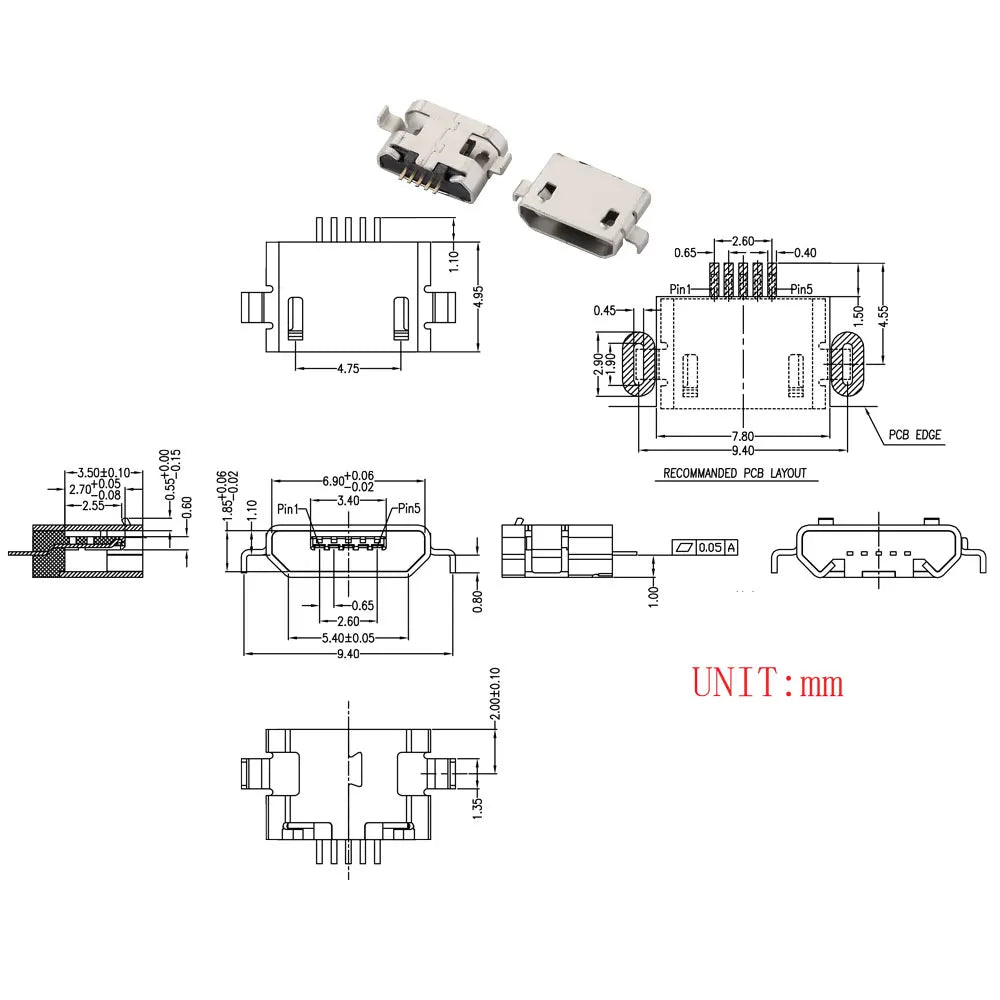 10PCS Micro USB 2P 5P Jack Charging Port Plug Dock Charger DIP SMD For Phone Tabletels Speakers Etc Port Socket Power Connector