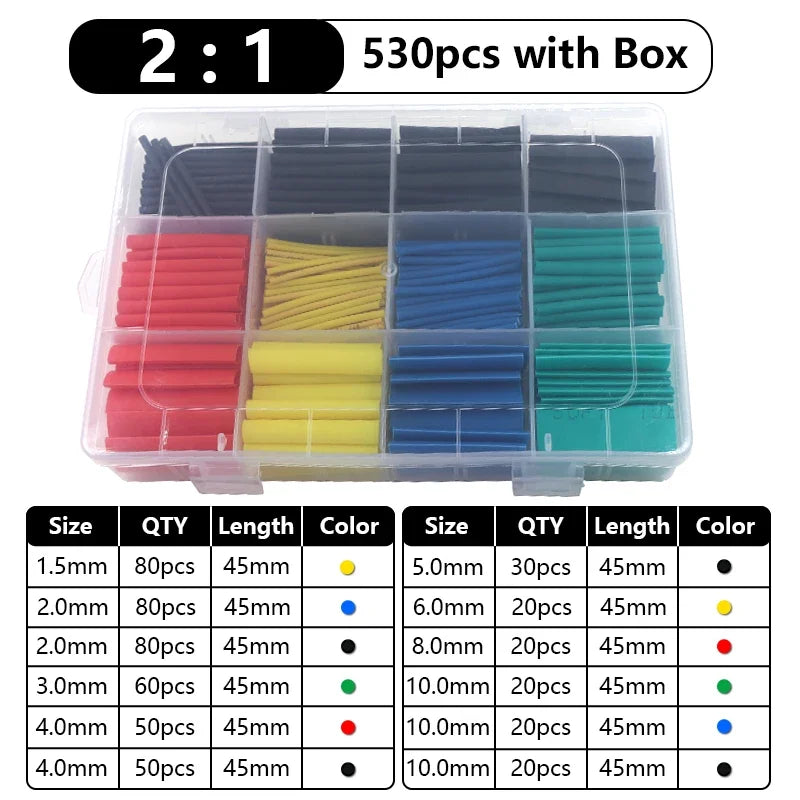 102-750pcs 2:1 Thermoresistant Tube Heat Shrink Wrapping Kit Assorted Wire Cable Insulation Sleeving 3:1 Heat Shrink Tube Set