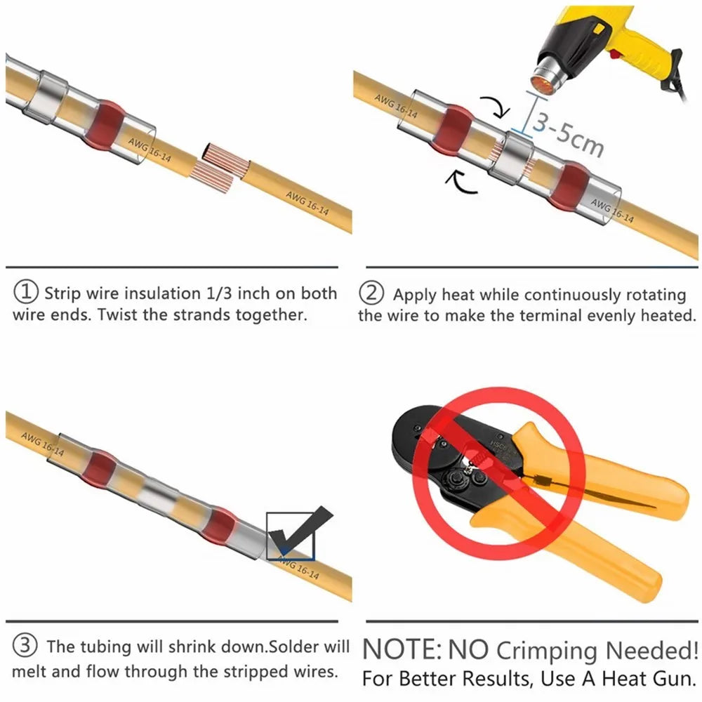 Solder Seal Heat Shrink Waterproof Butt Wire Connectors Terminals Electrical Copper with A Soldering Sleeve Bullet Connector