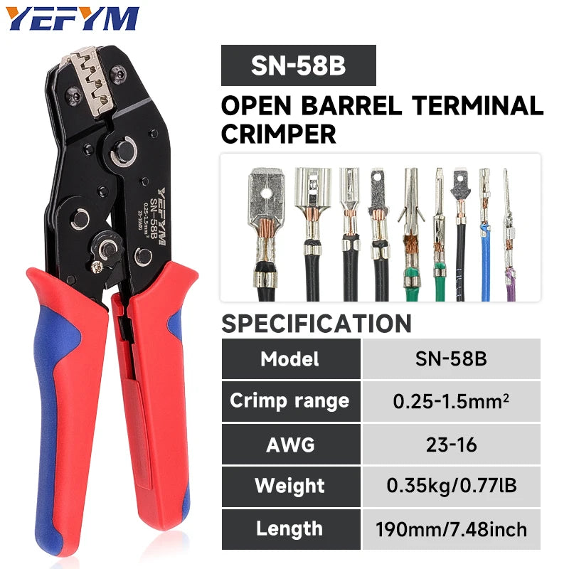 Crimping Tool Set For Dupont JST MOLEX Terminals,No/Pre Insulated Ferrules,Butt Connectors,Solar & Coax Connectors SN-58B 6 Jaw