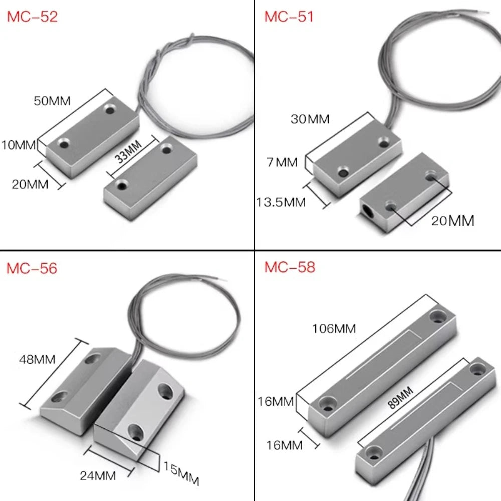 2Pairs MC-52 Wired Magnetic Door Window Contact Switch Heavy Duty Iron Door Sensor Reed Switch for Alarm System Normally Open NC
