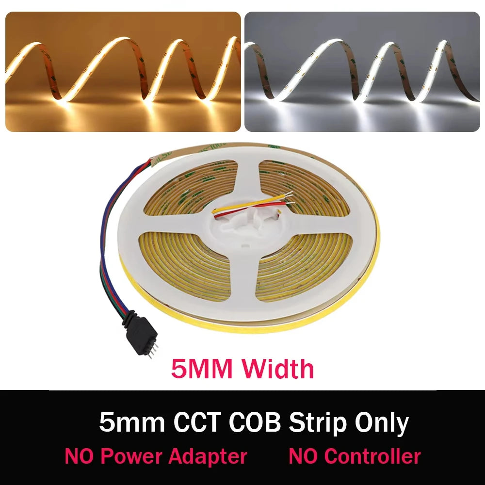 1-10M CCT 2700K-6500K Dimmable LED Strip 5mm 10mm COB LED Strip Light CCT Strip Tuya WiFi Controller Linear LED Tape With Dimmer