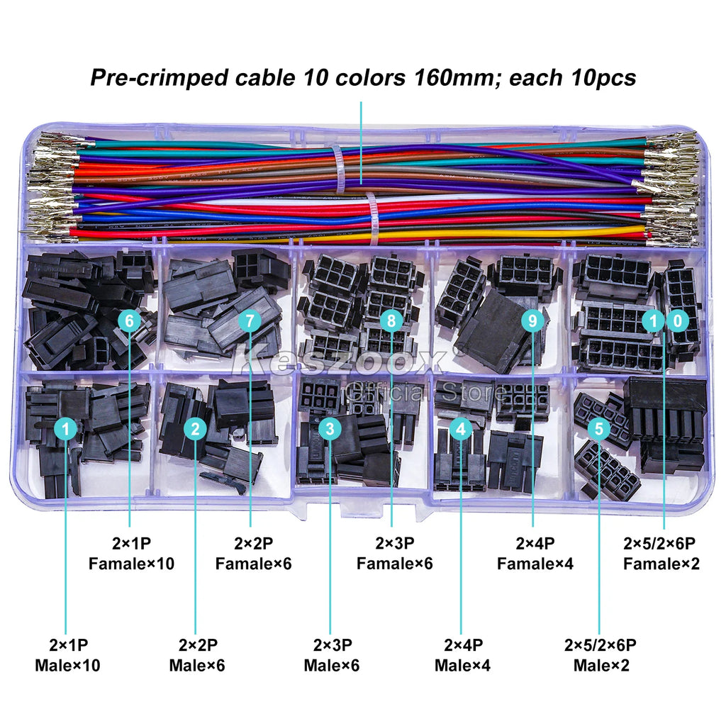 Molex 1.25/2.5/3.0/3.96/4.2mm Connectors  Male Female Connectors Housing with Pre-crimped Cable Molex Connector Kit