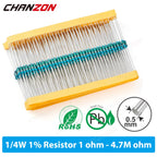 1/4W 1% High Precision Metal Film Resistors Kit 1 100 200 220 330 470 1K 4.7K 15K 10K 20K 22K 47K Ohm Resistance Assortment Set