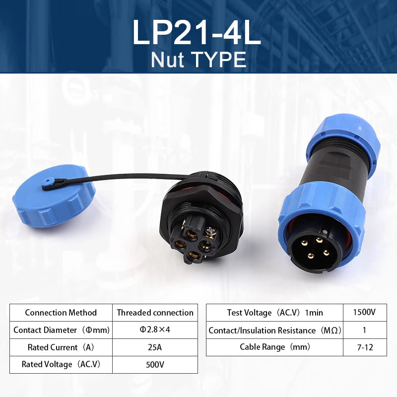 LP/SP21 IP68 Back Nut Screw crimp Panel Mount Connector Outdoor Waterproof 2/3/4/5/6/7 Pin Welding Free Male Plug Female Socket
