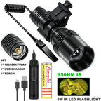IR Hunting Flashlight 10W Infrared Radiation IR 850nm/940nm Torch Night Vision Zoomable Focus Lantern+18650+Charger+Switch+Mount