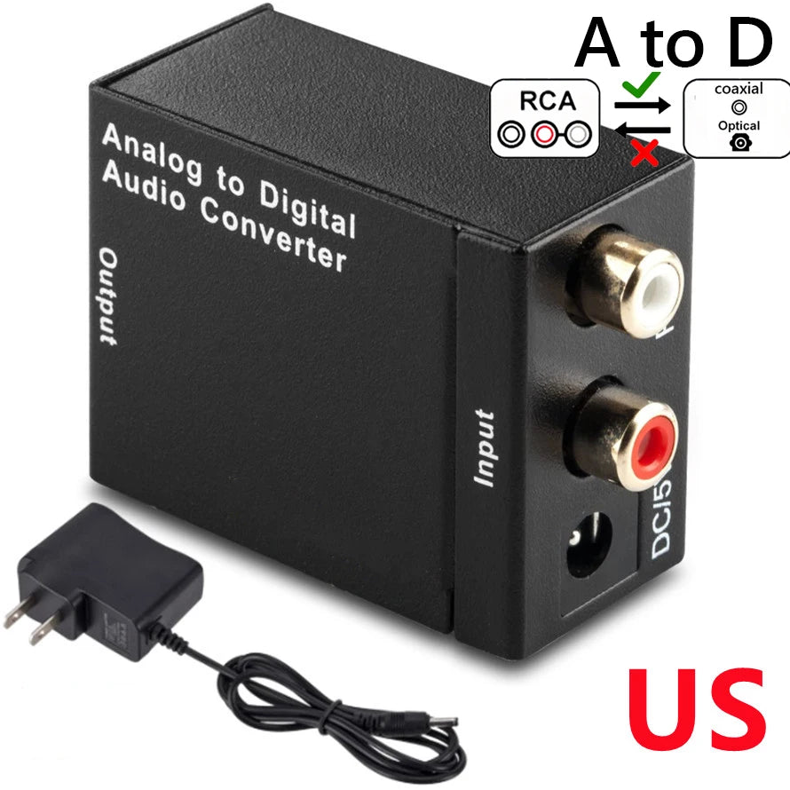 ADC Analog To Digital Audio Converter RCA to Optical Toslink Audio Adapter Analog Digital Fiber Toslink Coaxial Audio Converter