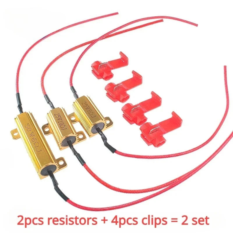 2 Sets Car LED Canbus Decoder Kit 25W/50W Wirewound Load Resistors 6Ω/8Ω/50Ω for Automobile Turn Signal