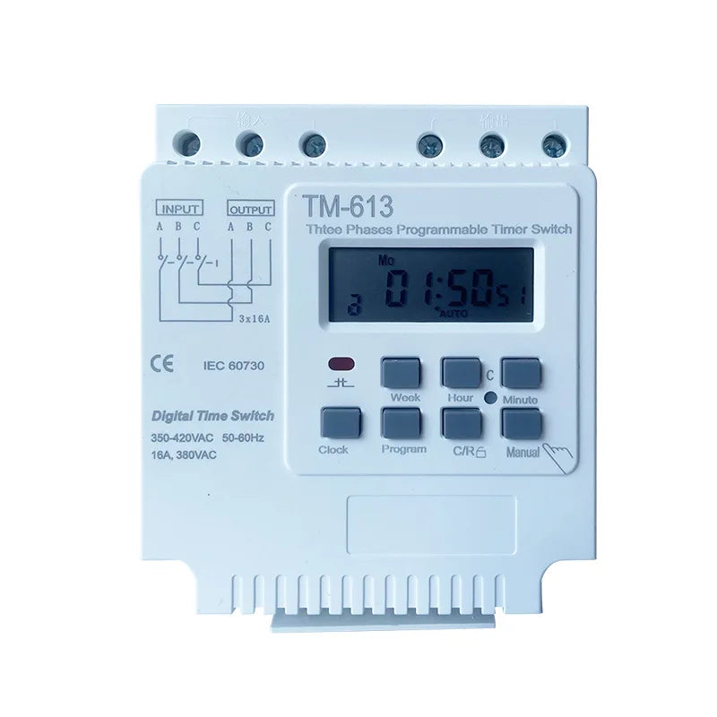 Three-phase and Three wire 380V/415V Time Switch Digital Timer Switch Time 16 Times on/off Time Set Range 1min-168hours