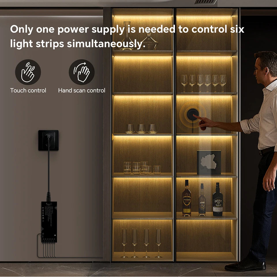 Smart Penetrable Wood COB LED Strip Touch Sensor Light 1-6 PCS 1-3m Black PCB Embedded Cabinet TV Wall Backlight Parallel Lights