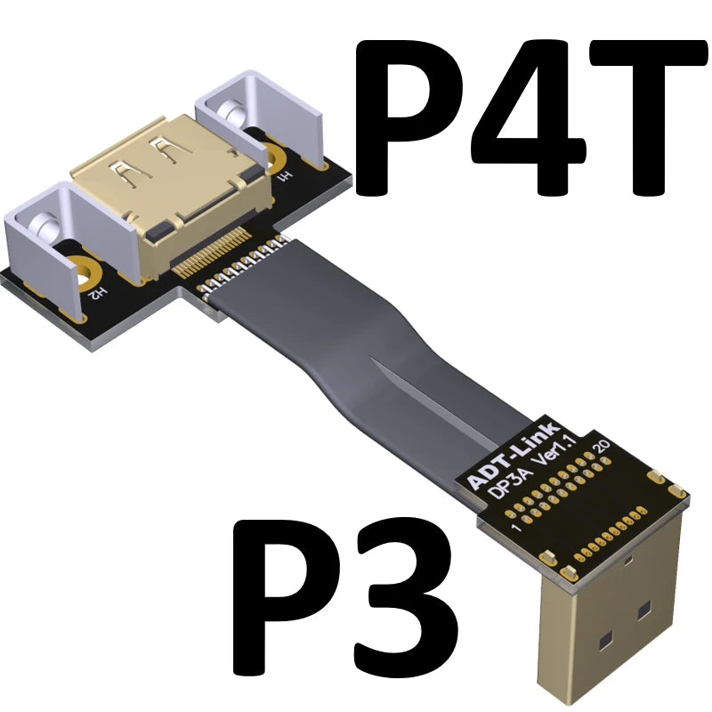 DisplayPort Ribbon Extension Cable Male-Female Flat EMI shielding FPC Cable DP 90 degree Angle Connector With mounting bracket