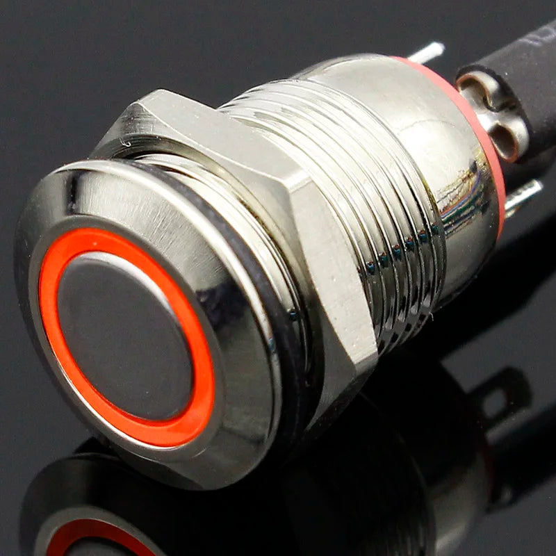 1PC 12MM with LED 3V 5V 12V 24V 220V Metal Button Switch Momentary push button auto reset waterproof illuminated
