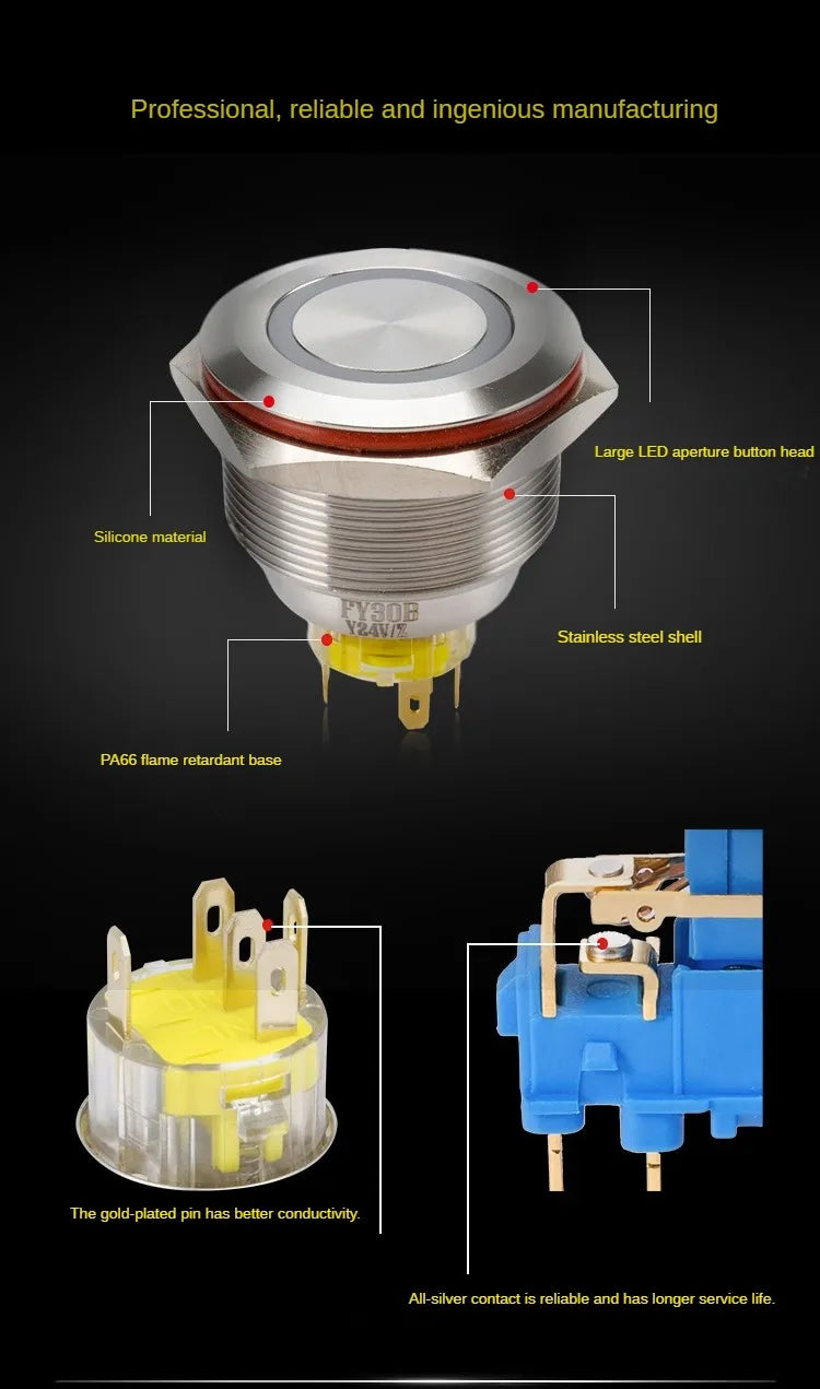 25MM30MM Metal Push Button Switches Power Symbol Waterproof LED Indicator Momentary Latching Start Stop Power On Off Switch