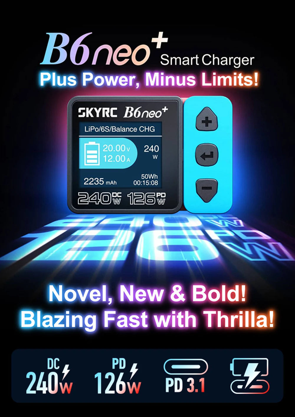 SkyRC B6 neo Smart Charger DC 200W PD 80W LiPo Battery Balance Charger SK-100198 Compact 6S Charger Discharger