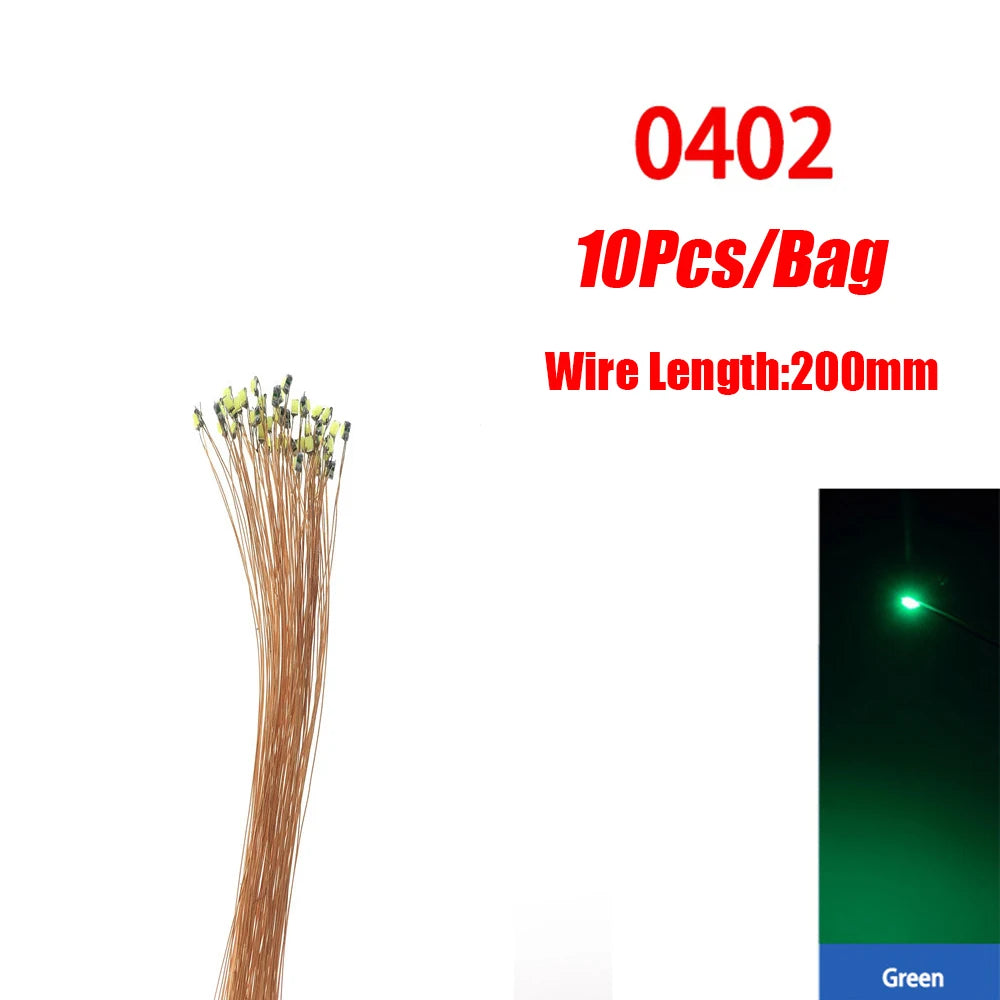 10pcs/Lot 0402 0603 SMD Lamp Wired Micro Led Pre-Soldered Micro Litz Wired Chip 20cm 3V Railway Model Scenes