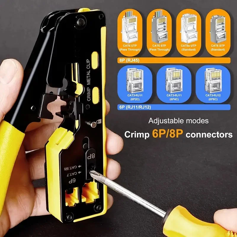 Propatch RJ45 Crimp Tool Kit All-in-One Ethernet Crimper Cat7 Cat6 Cat5 Crimping Tool with 52 Cat6 Ethernet Crimping Connectors