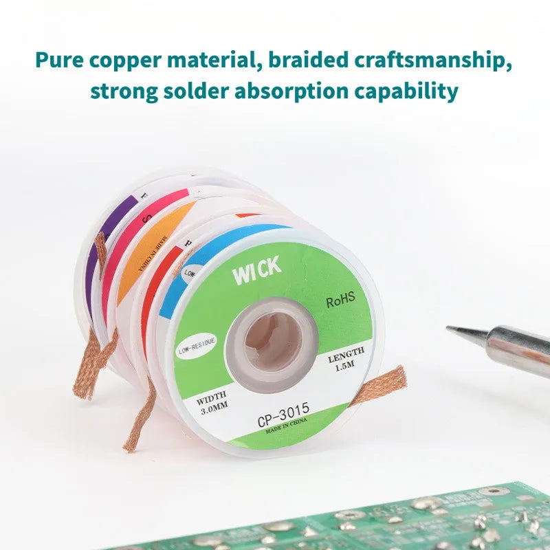 10PCS Strong Desoldering Braid Welding Solder Remover Wick for PCB Cleaning 1.5/3m Length 1.0-4.0mm Width Wire BGA Repair Tool
