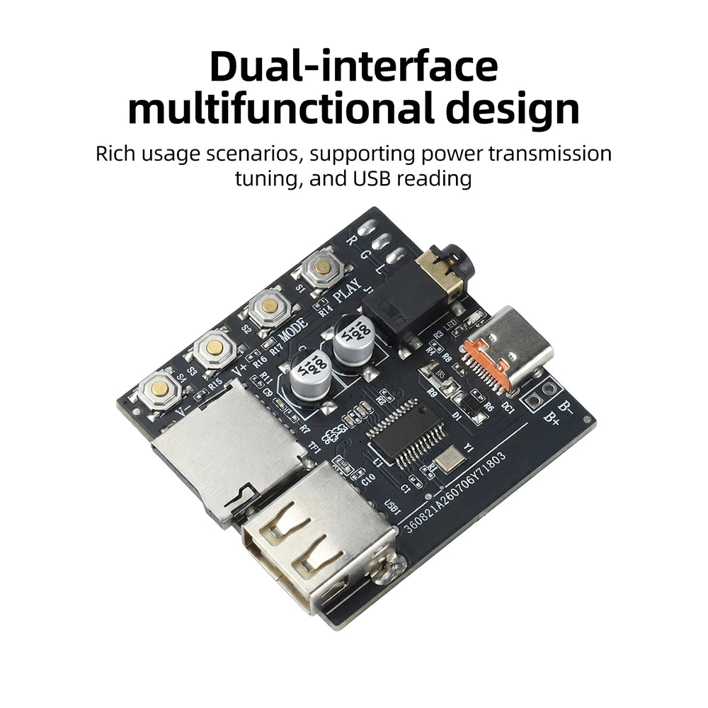 DC 5V BT 6.0 MP3 Audio Decoding Board Audio Receiver Module Type C Supports AAC Supports Online Tuning