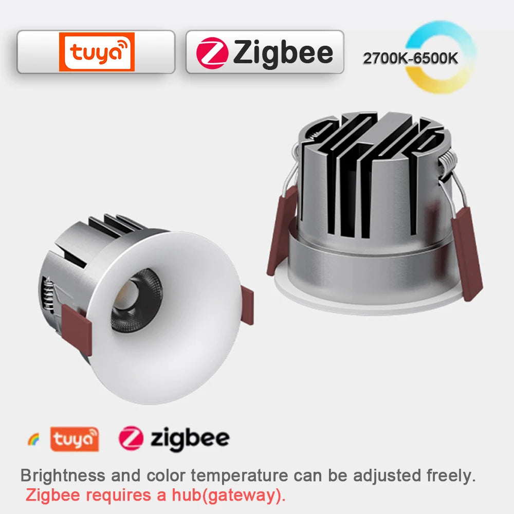 Recessed Curved Seamless LED Ceiling Light 3CCT/ Tuya BLE/ Zigbee/ Matter/ All Aluminum LED Spot Downlight