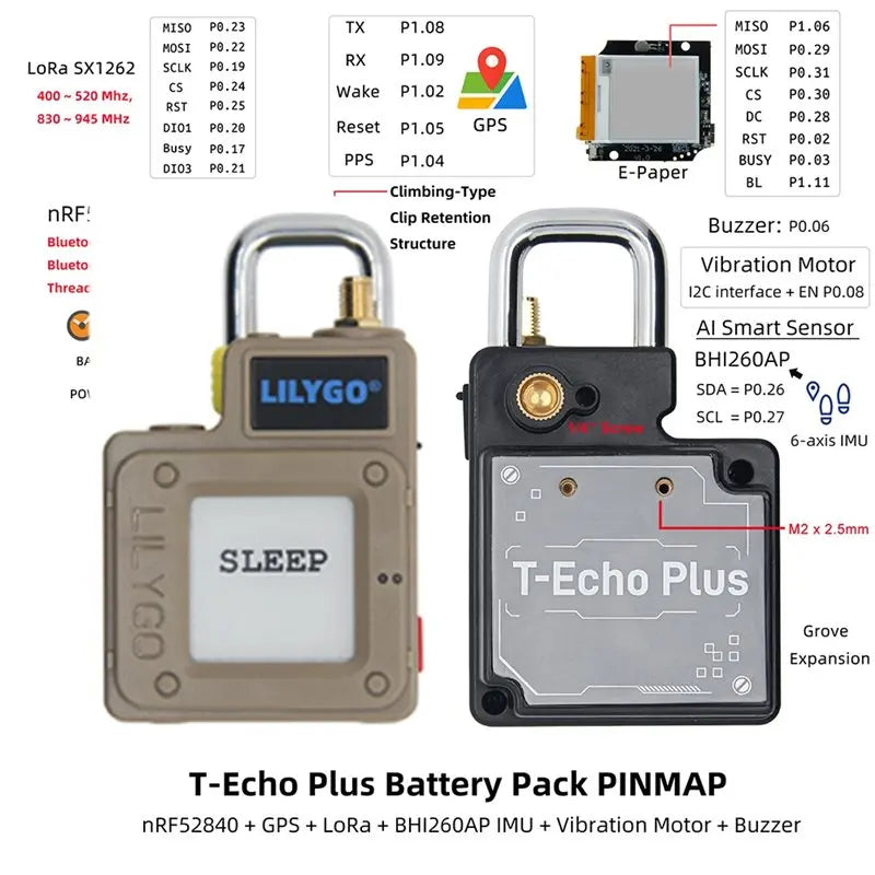 LILYGO TTGO Meshtastic T-Echo Plus 1.54 E-Paper GNSS RTC 433Mhz Lora Wireless Module SX1262 L76K NRF52840 BHI260AP