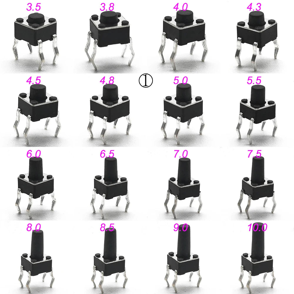 50PCS 4.5X4.5MM 4Pin DIP H=3.5/3.8/4.0/4.3~12mm 12V Tiny Button Tact Switch 260GF Momentary Tactical Push Button Parts Repair
