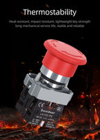 22mm Mushroom Emergency Stop Button Switch XB2-BS542 BS442 BS642 BS142 10A Key Emergency Stop Power Button Switch Starter Switch