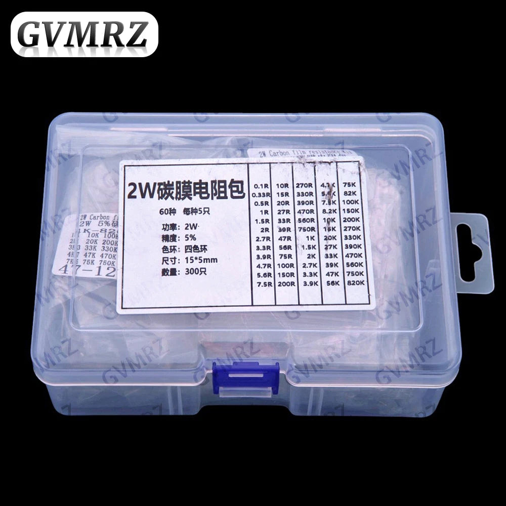 60Values 1W 2W 3W 5W 5% Carbon film resistors kit dip 0.1R 100R 200R 300R 1K 2K 3K Resistor  3W 5W 0.1R-3K